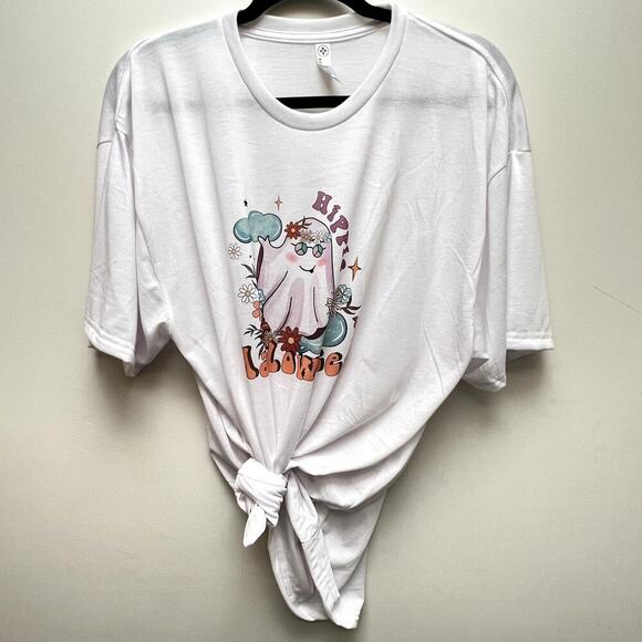 Hippie Halloween White Crewneck T-Shirt Size XL - Picture 3 of 4